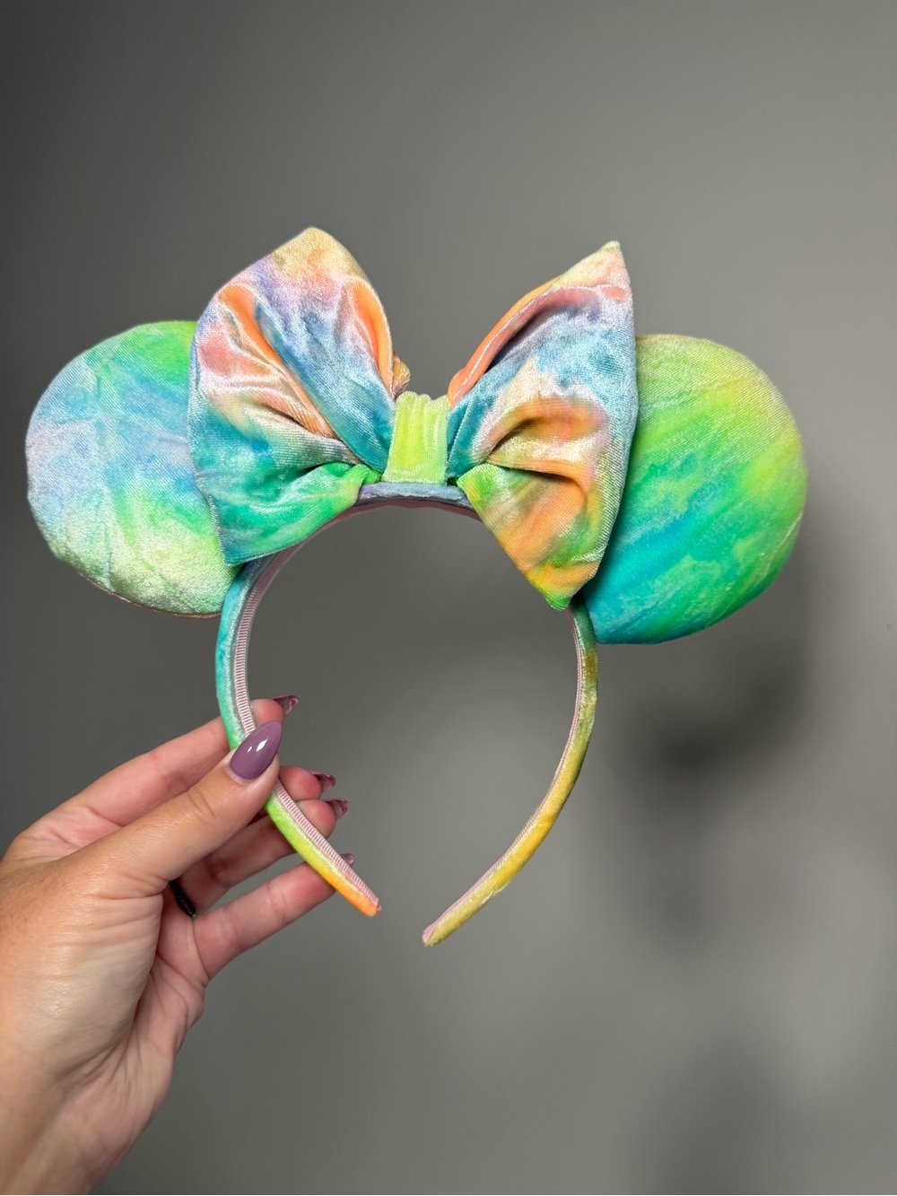 Velvet Tie-Dye Minnie Mouse Ear Headband with Bow